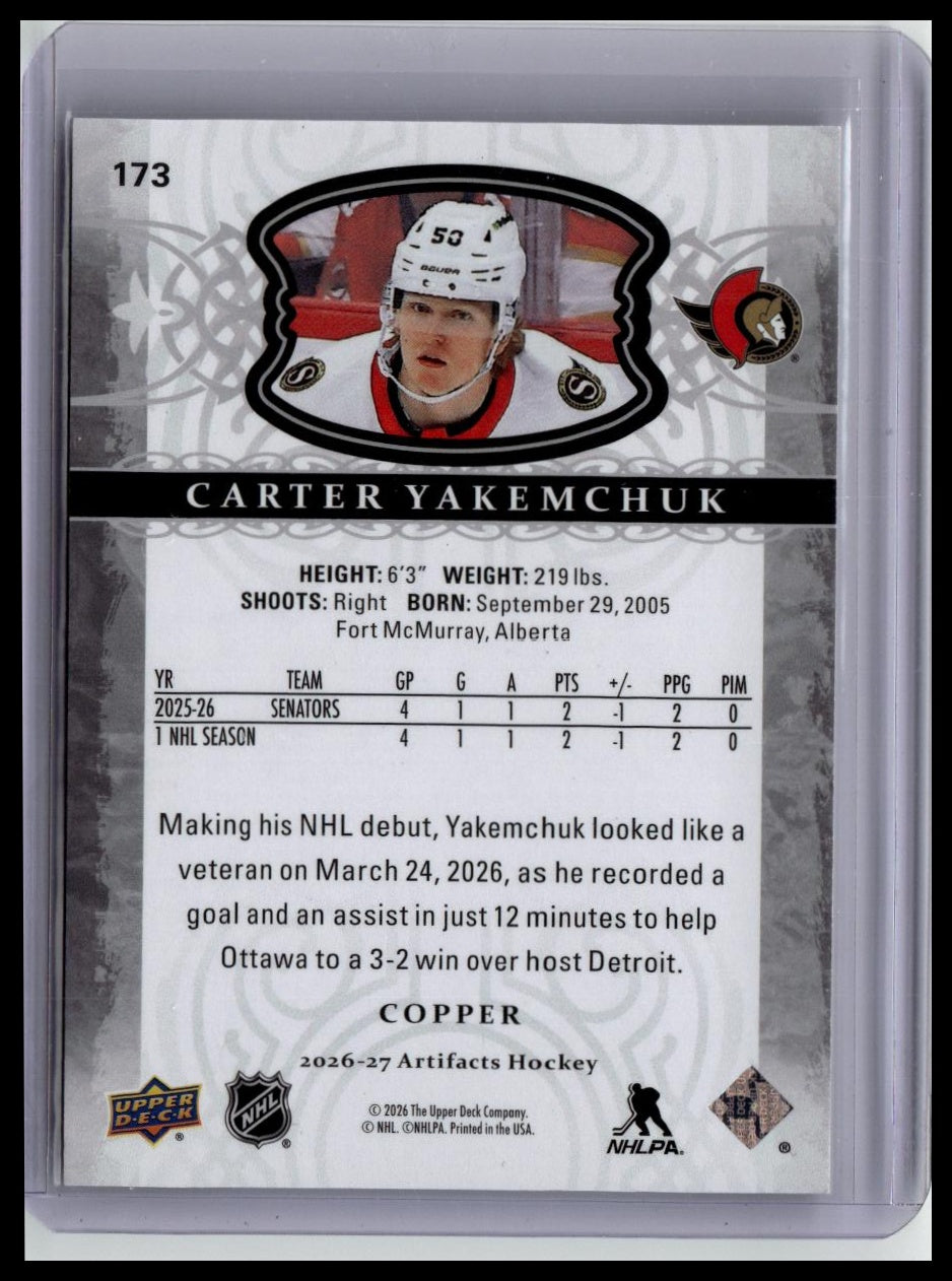 2026-27 Upper Deck Artifacts #173 Carter Yakemchuk Copper #/75