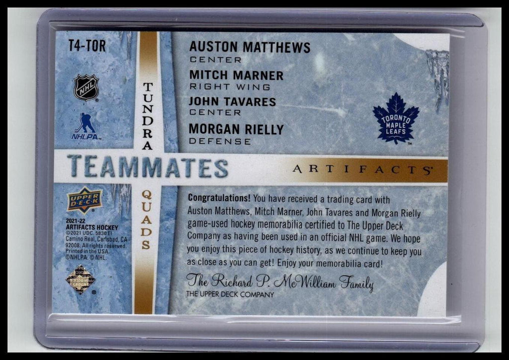 2021-22 UD Artifacts #T4-TOR Matthew/Marner/ Tavares/Rielly Quads #/99