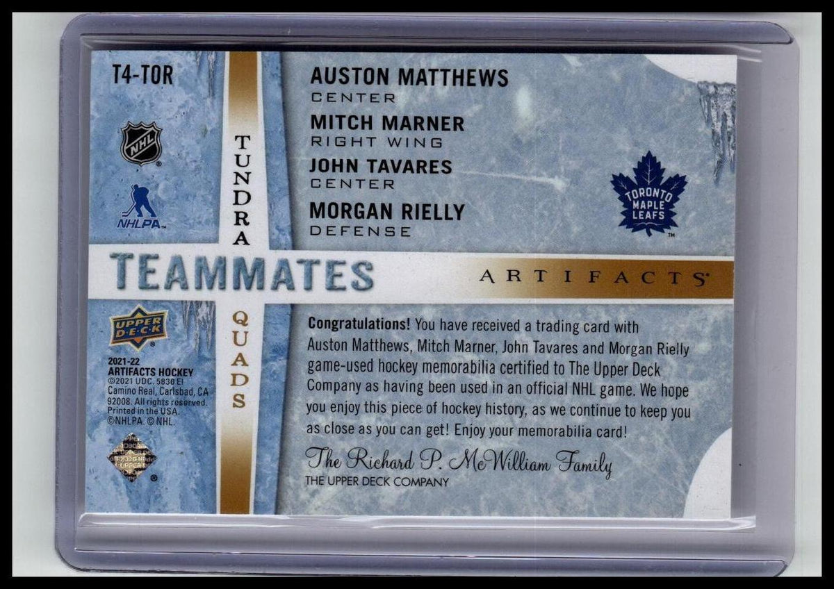 2021-22 UD Artifacts #T4-TOR Matthew/Marner/ Tavares/Rielly Quads #/99