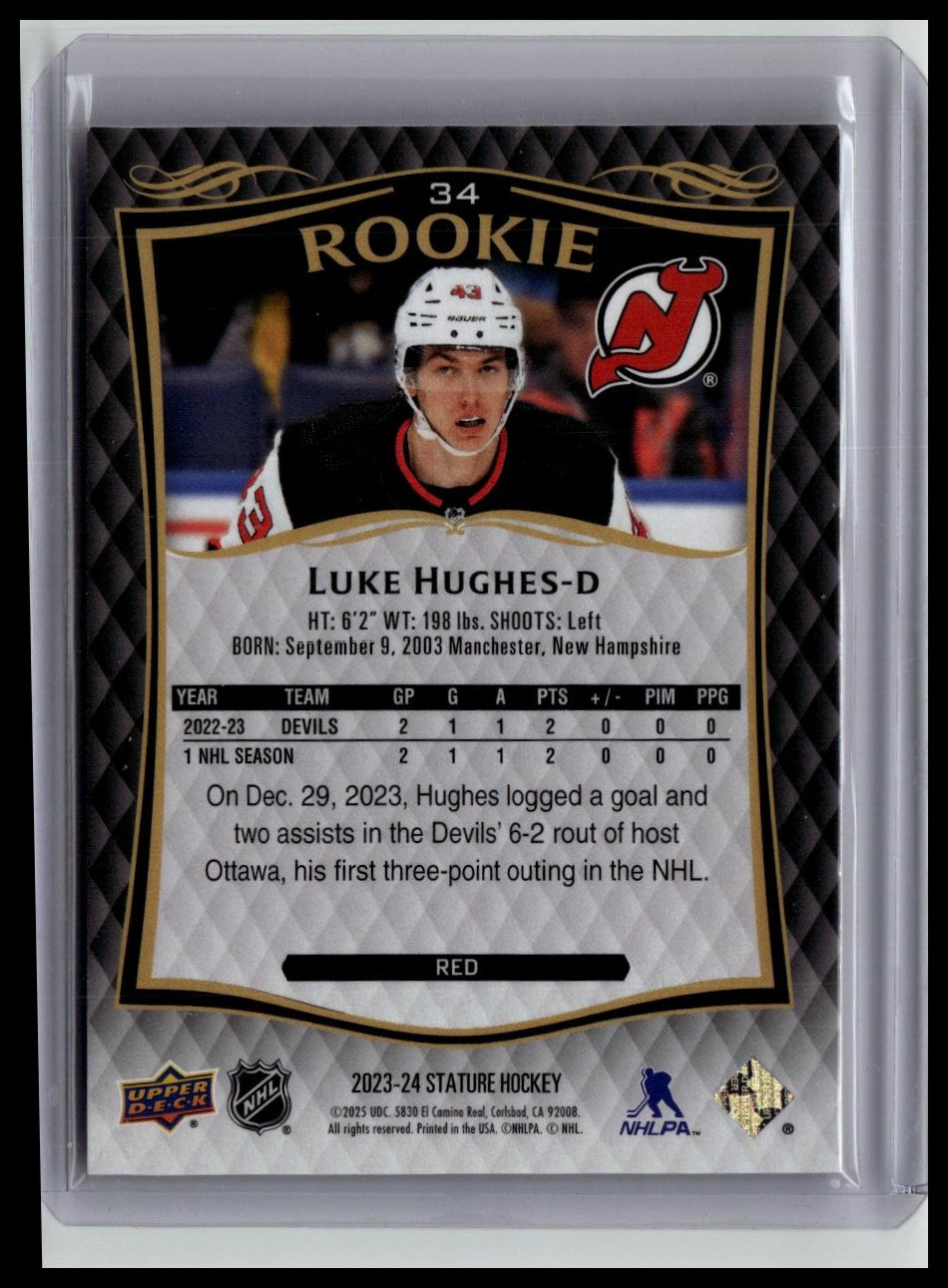 2024-25 Upper Deck Stature #34 Luke Hughes 2023-24 Upper Deck Stature Red #/249