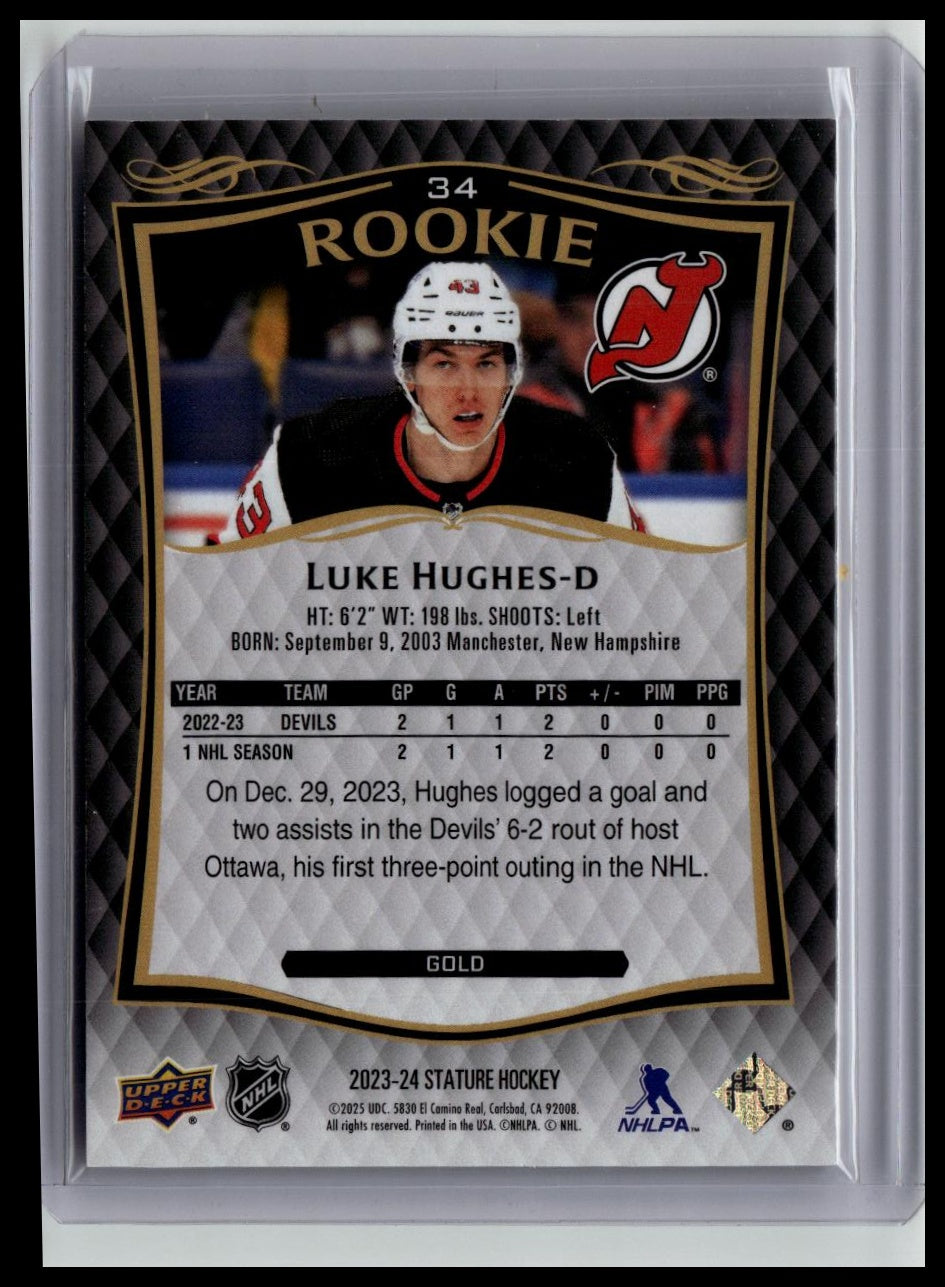 2024-25 Upper Deck Stature #34 Luke Hughes 2023-24 Upper Deck Stature Gold #/50