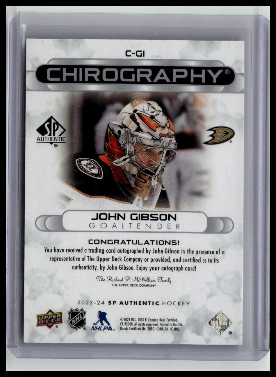 2023-24 John Gibson SP Authentic Chirography Auto