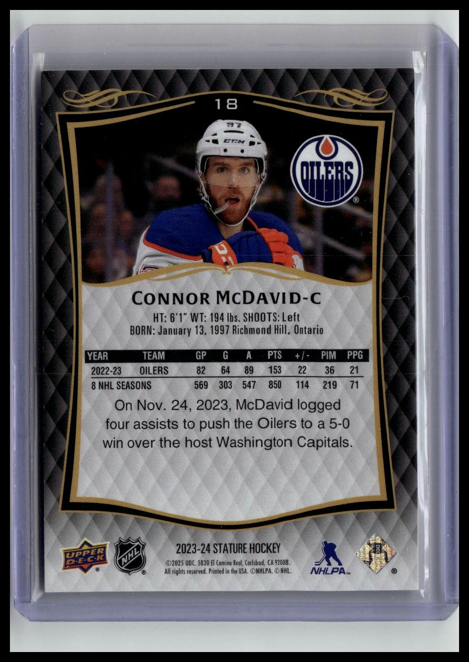 2024-25 Upper Deck Stature #18 Connor McDavid 2023-24 Upper Deck Stature