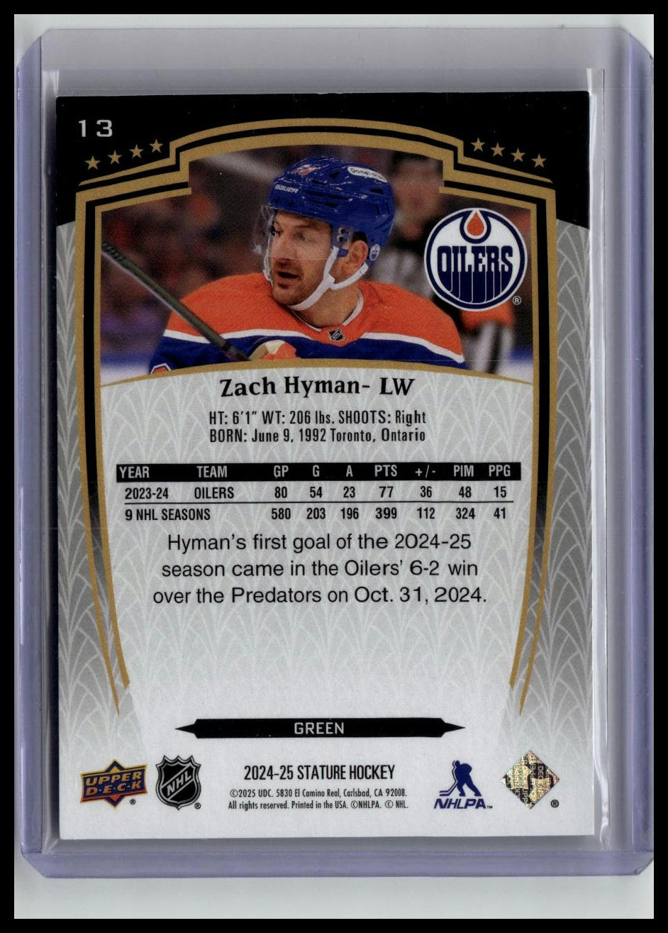2024-25 Upper Deck Stature #13 Zach Hyman Green #/375