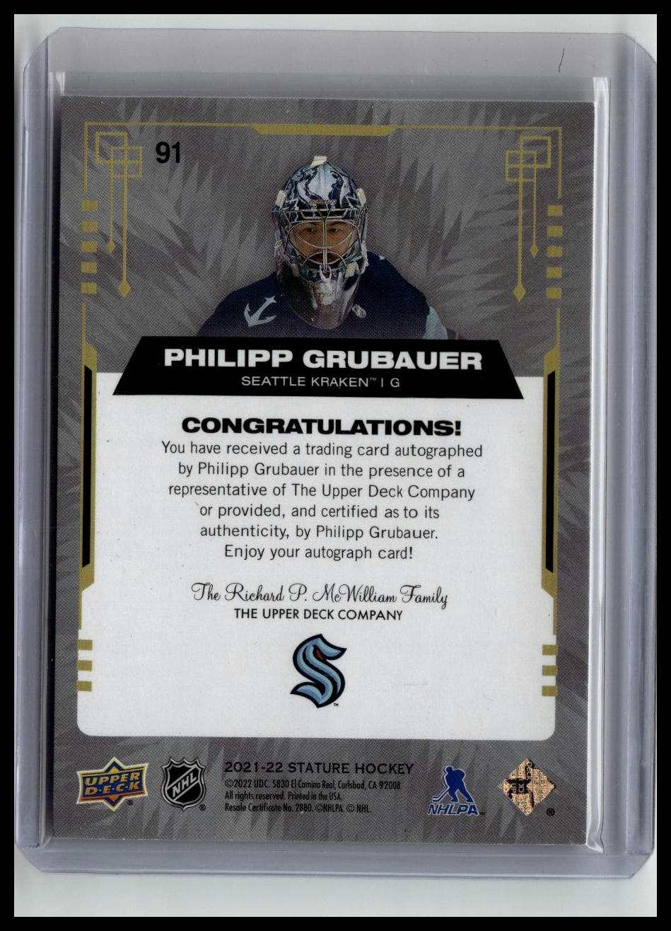 2021-22 Upper Deck Stature #91 Philipp Grubauer Autographs Red #/25