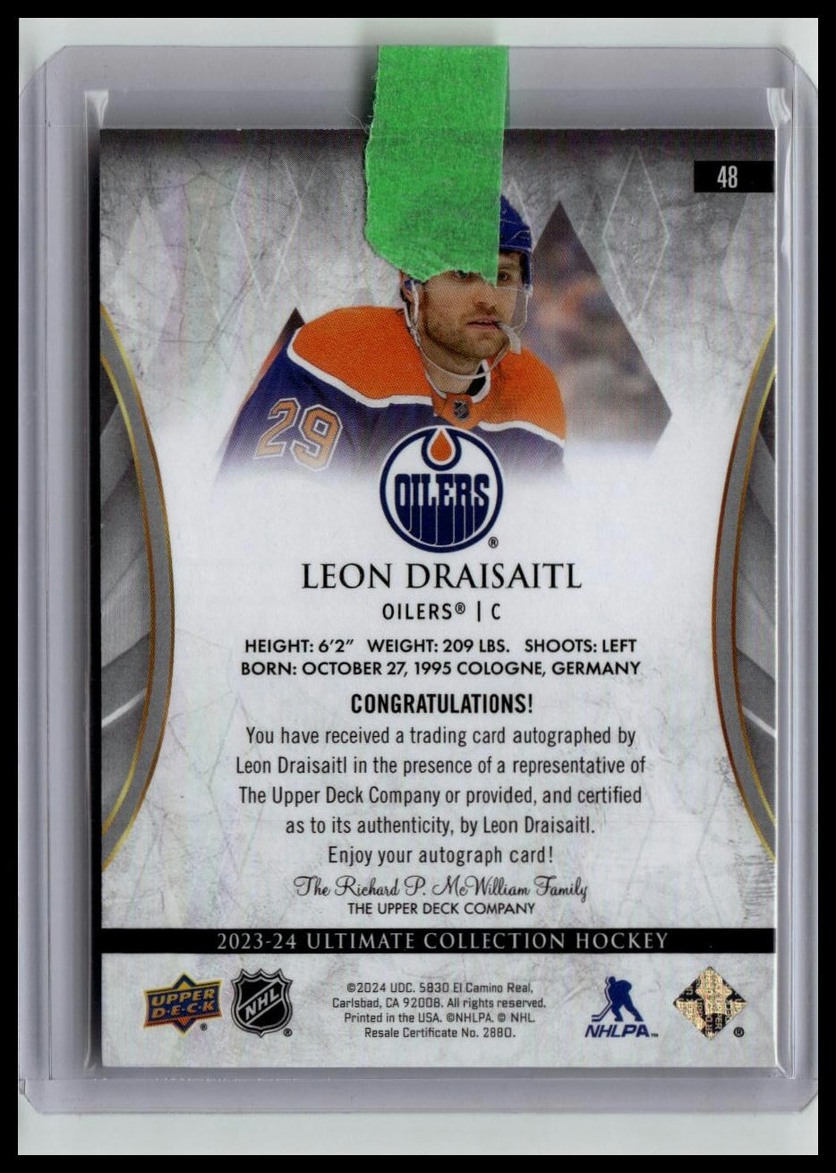 2023-24 Upper Deck Ultimate Collection #48 Leon Draisaitl Autographs Gold #/15