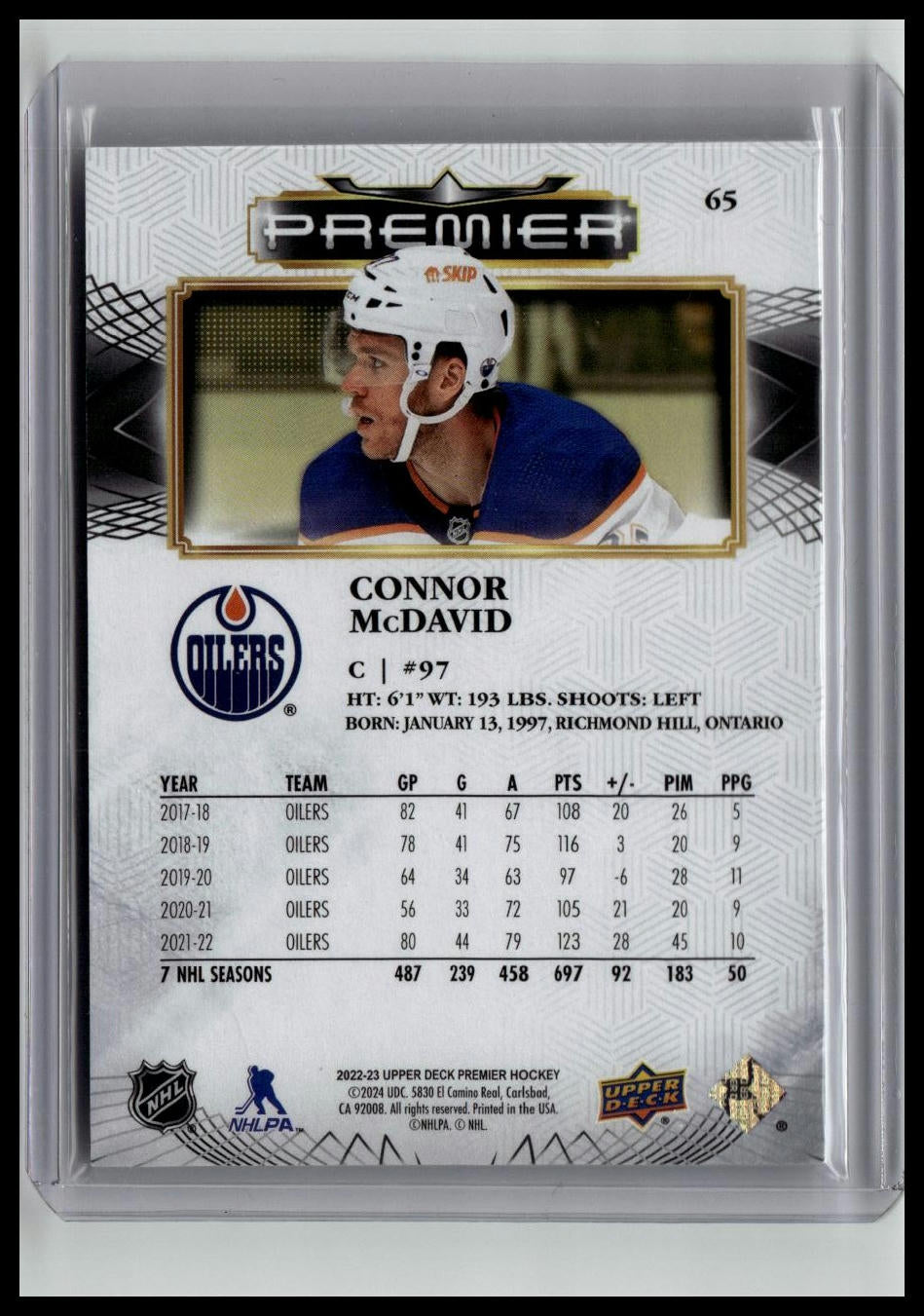 2022-23 Upper Deck Premier #65 Connor McDavid #/299