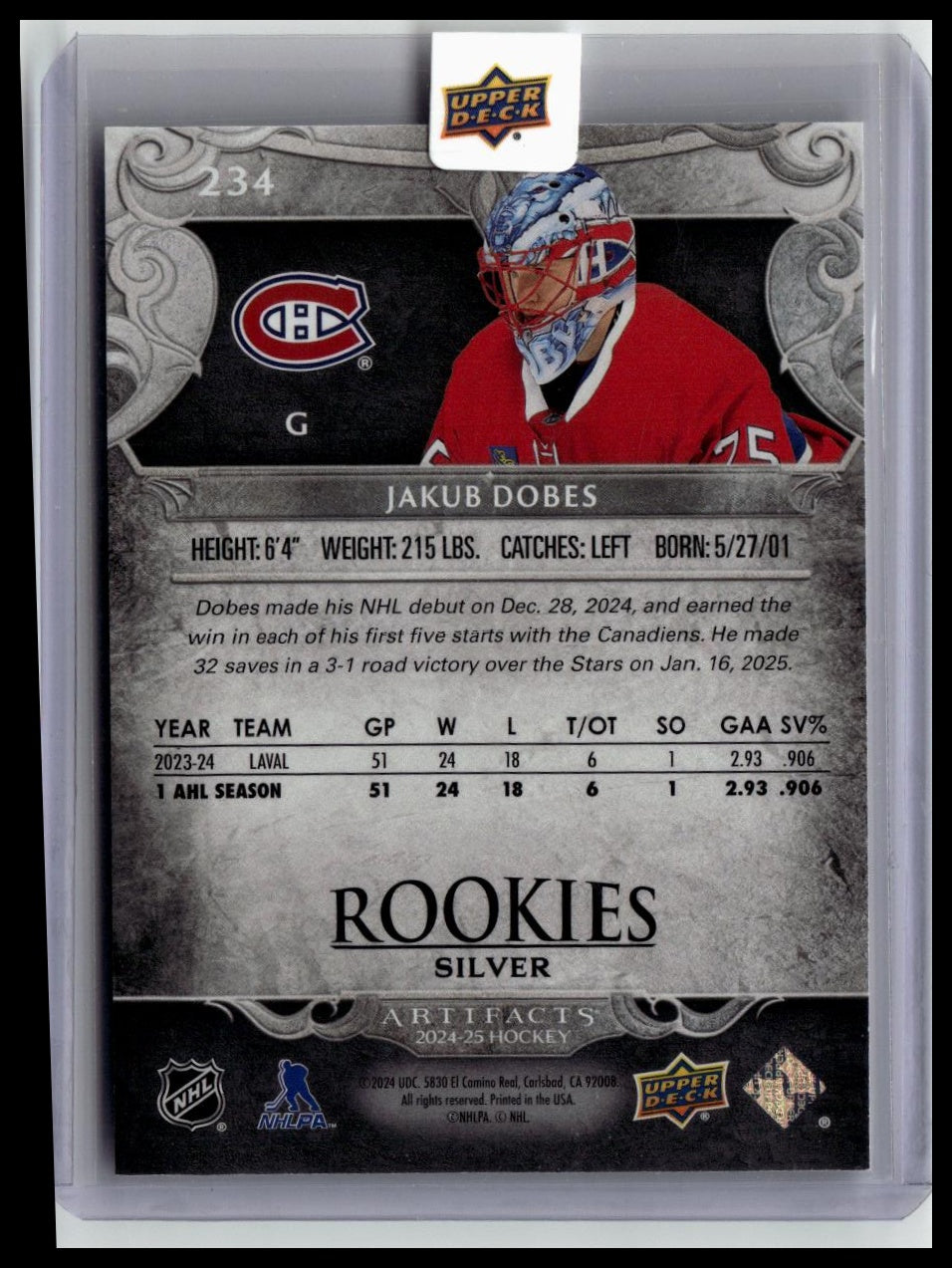 2024-25 Upper Deck Artifacts #234 Jakub Dobes #/899