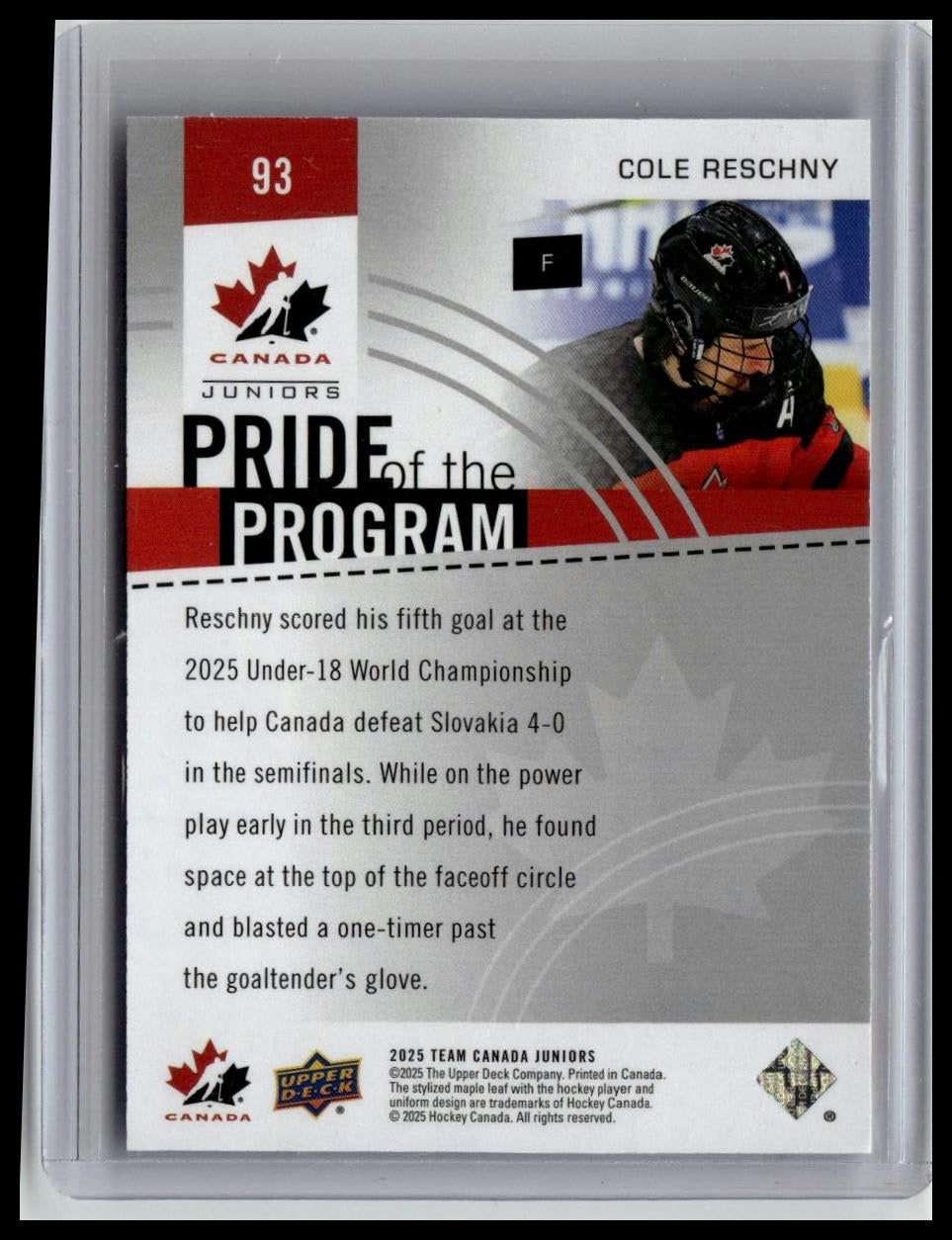 2025 Upper Deck Team Canada Juniors #93 Cole Reschny Deluxe #/250