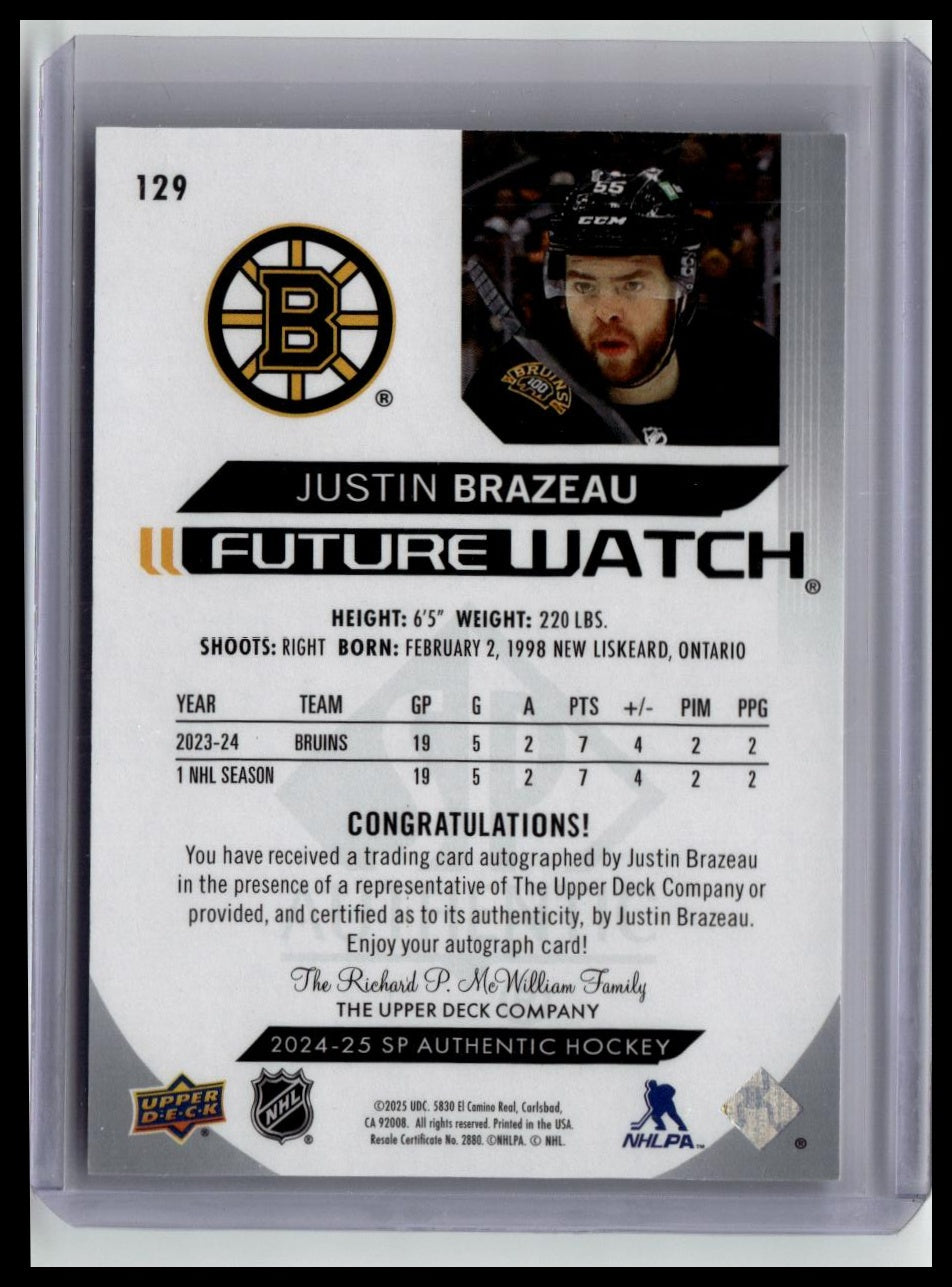 2024-25 SP Authentic #129 Justin Brazeau Future Watch Horizontal #/599
