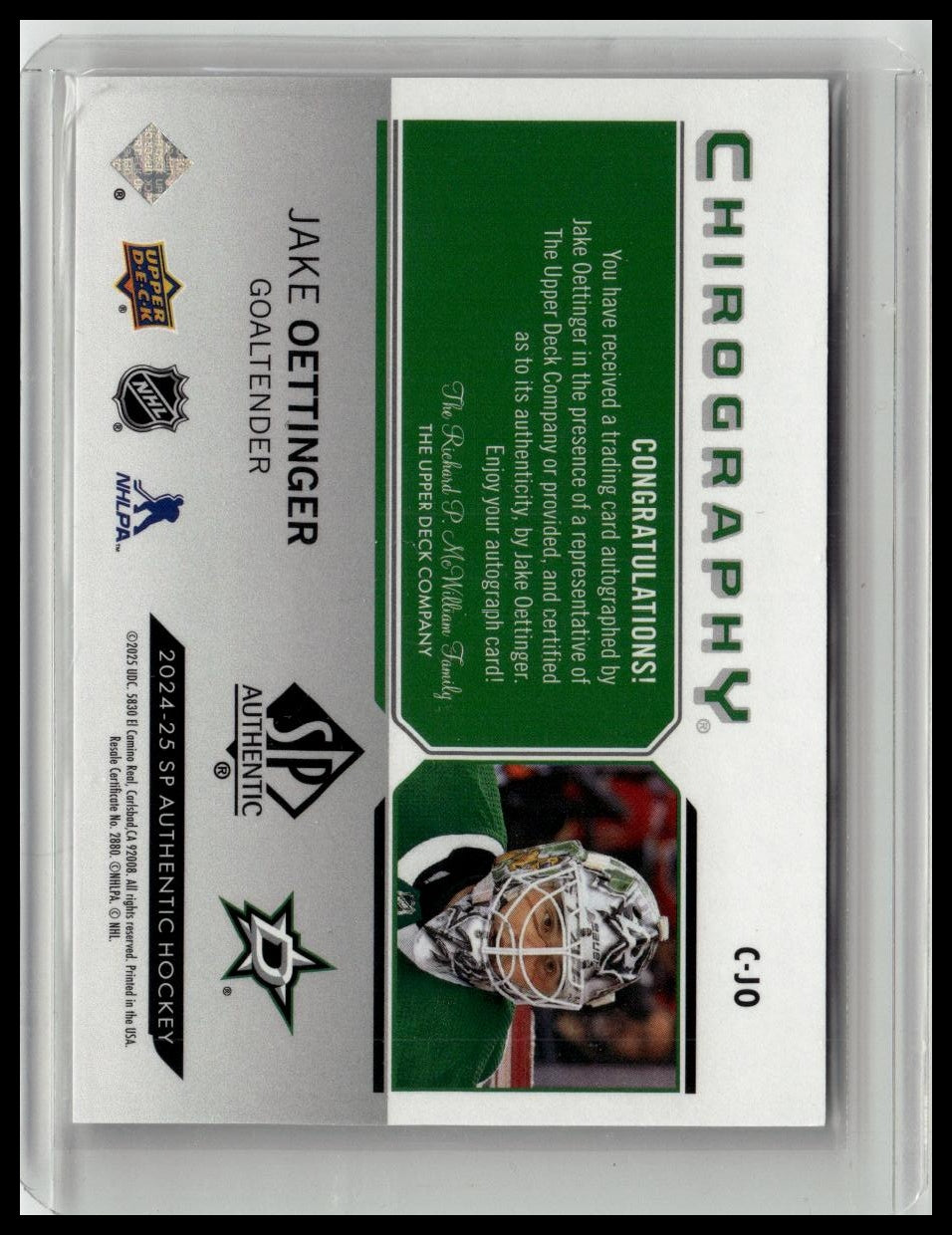2024-25 SP Authentic #C-JO Jake Oettinger Chirography