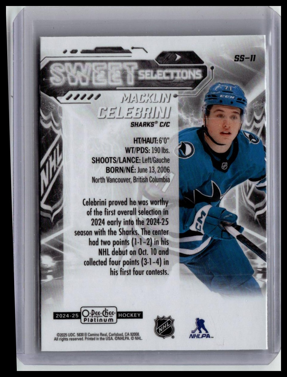 2024-25 O-Pee-Chee Platinum #SS-11 Macklin Celebrini Sweet Selections