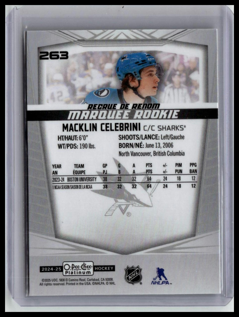 2024-25 O-Pee-Chee Platinum #263 Macklin Celebrini