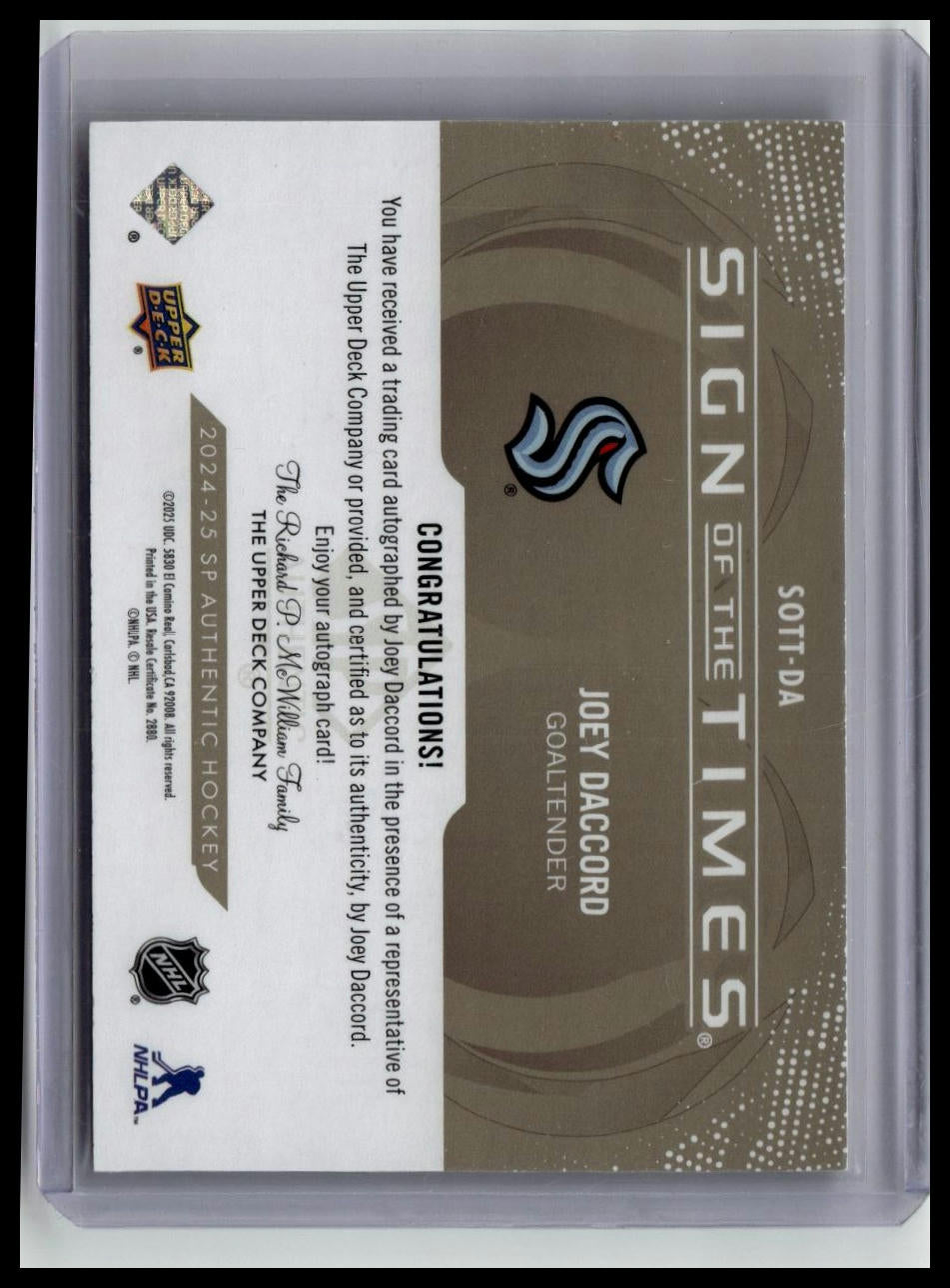 2024-25 SP Authentic #SOTT-DA Joey Daccord Sign of the Times Black #/99