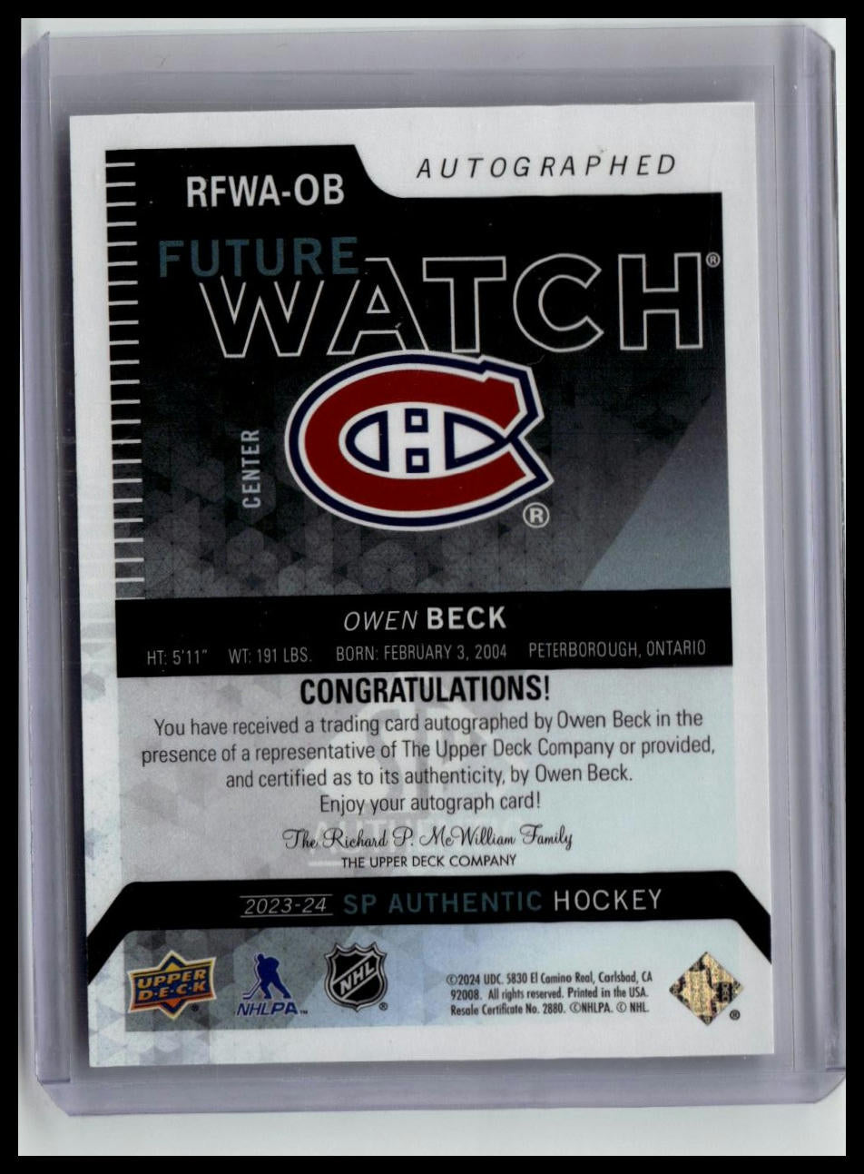 2023-24 SP Authentic Retro Auto Future Watch Owen Beck #/699