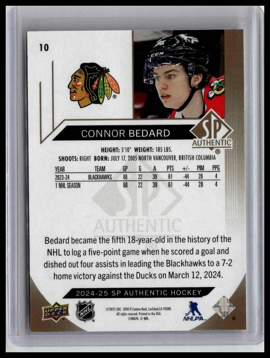 2024-25 SP Authentic #10 Connor Bedard Limited Gold #/99