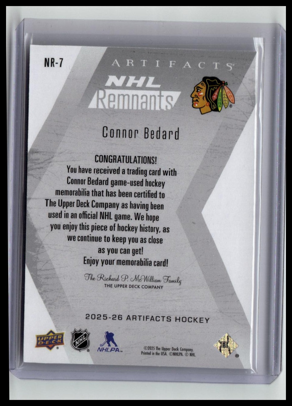 2025-26 Upper Deck Artifacts #NR-7 Connor Bedard NHL Remnants
