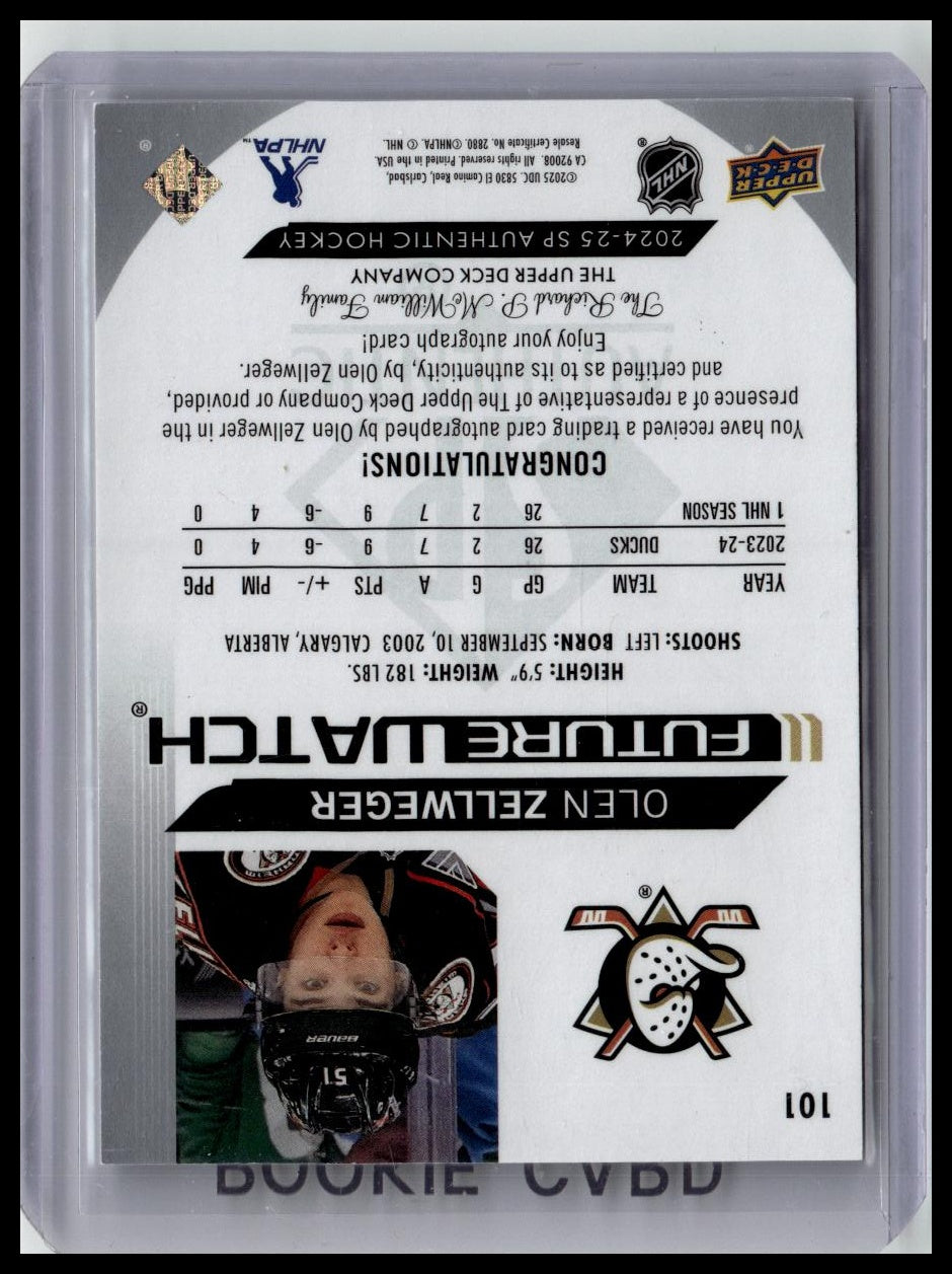2024-25 SP Authentic #101 Olen Zellweger #/999